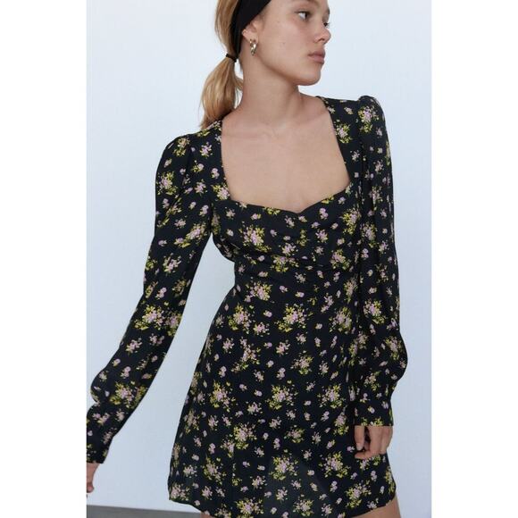 Zara Dresses & Skirts - Zara Floral Mini Dress Black Multi